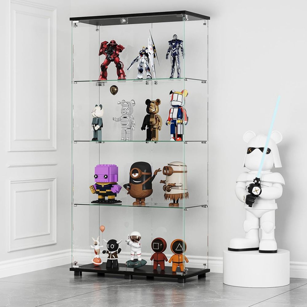 Glass Cabinet Display - Glasvitrine mit 4 Regalen, Doppeltür und