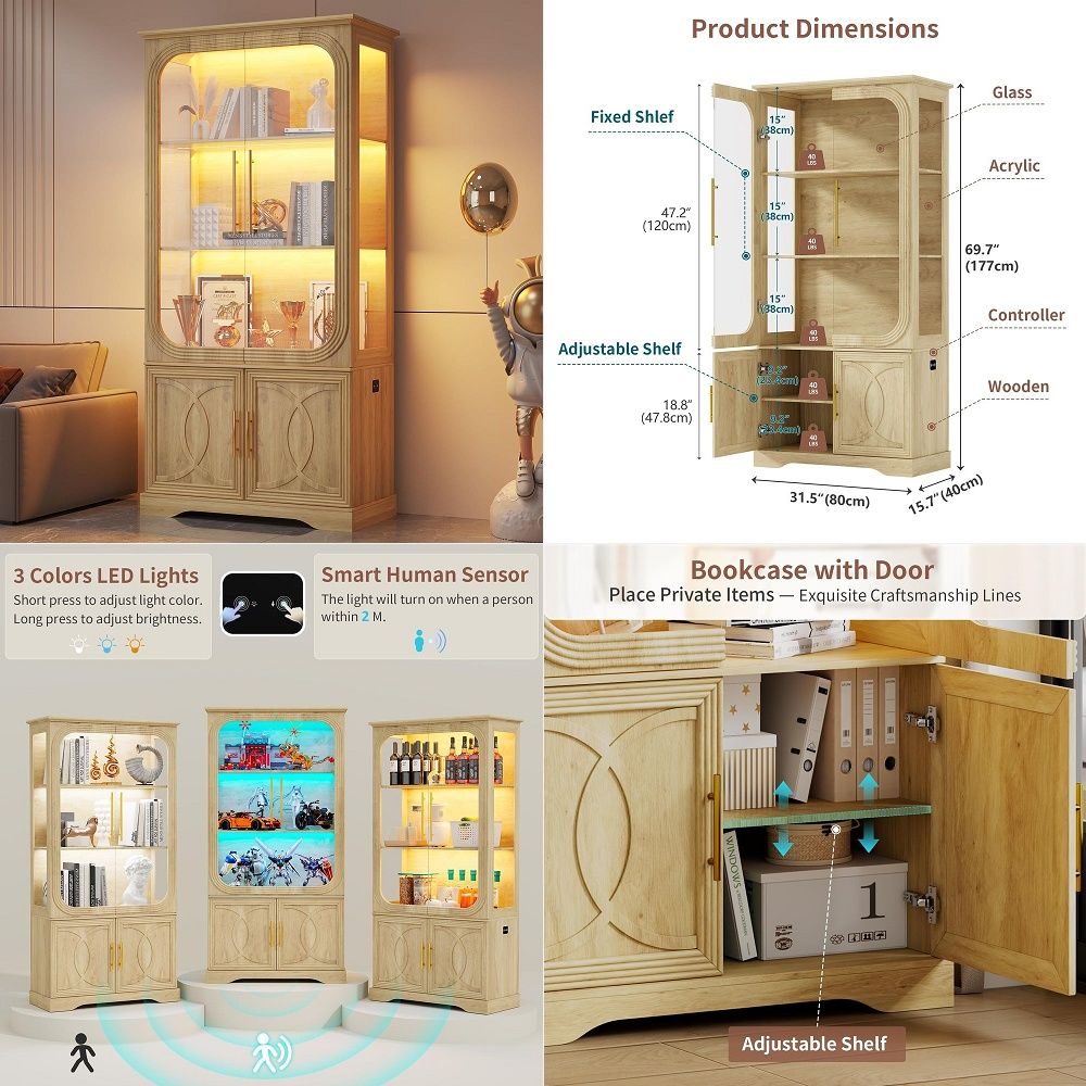 Glass Cabinet Display - Vitrine mit Glastüren und Aufbewahrungsregal, Moderne