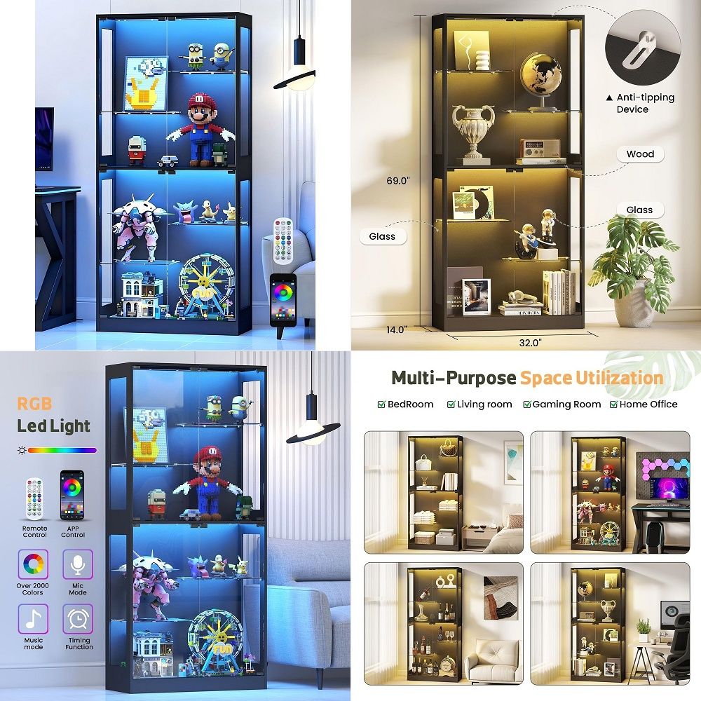 Glass Cabinet Display - Vitrine mit Glastüren 69 Zoll, Sammlerschrank