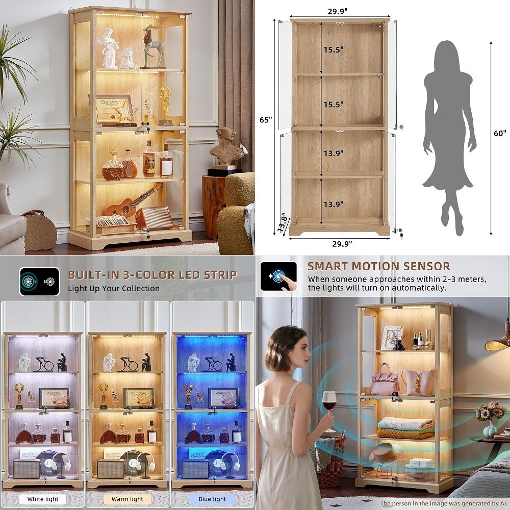 Glass Cabinet Display - Bauernhaus-Vitrine aus Glas mit Türen, Holz-Schaukasten
