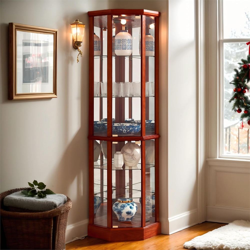 Glass Cabinet Display - 70 Zoll hoher, beleuchteter Glas-Vitrinenschrank, Kuriositätenschrank