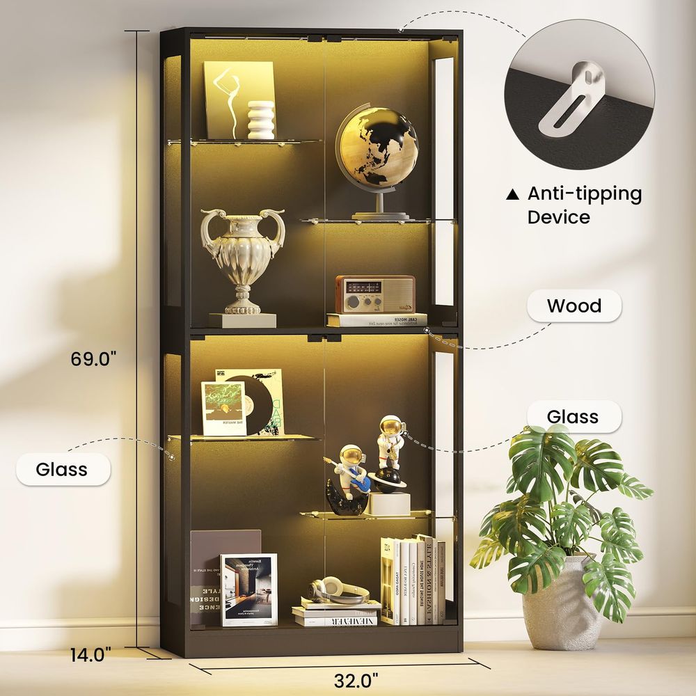 Vitrine mit Glastüren 69 Zoll, – Glass Cabinet Display Bewertung und Preis